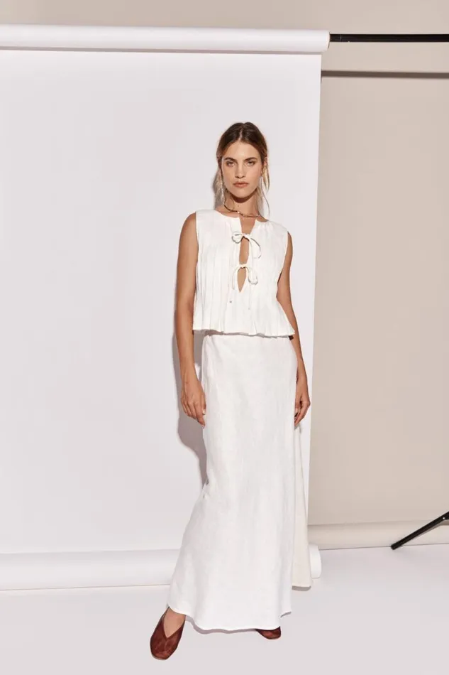 Skirts Women VRG GRL Ena Linen Bias Cut Maxi Skirt White Skirts Women VRG GRL Ena Linen Bias Cut Maxi Skirt White