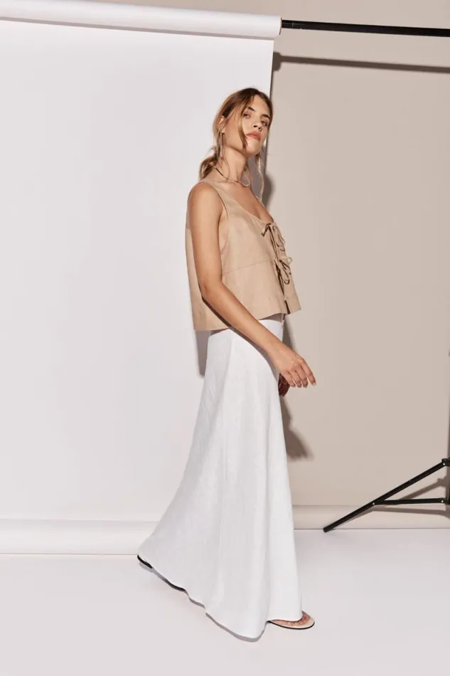 Skirts Women VRG GRL Ena Linen Bias Cut Maxi Skirt White Skirts Women VRG GRL Ena Linen Bias Cut Maxi Skirt White