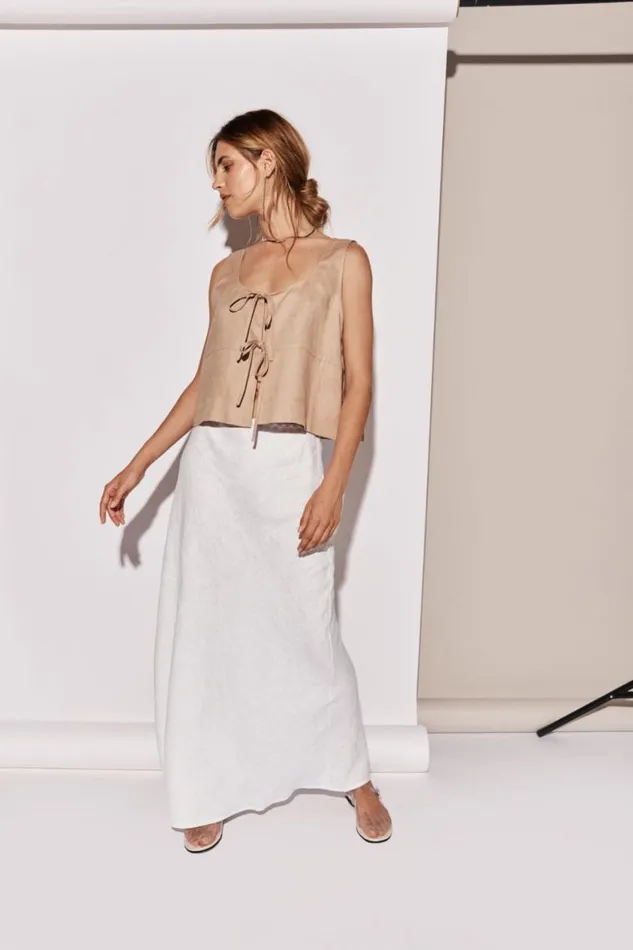 Skirts Women VRG GRL Ena Linen Bias Cut Maxi Skirt White Skirts Women VRG GRL Ena Linen Bias Cut Maxi Skirt White