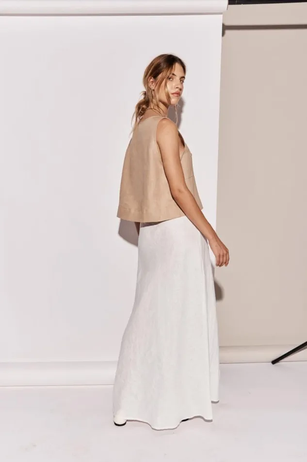 Skirts Women VRG GRL Ena Linen Bias Cut Maxi Skirt White Skirts Women VRG GRL Ena Linen Bias Cut Maxi Skirt White