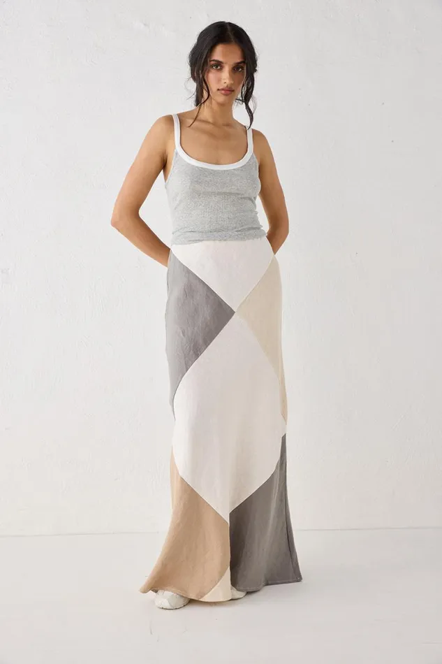 Skirts Women VRG GRL Valencia Bias Cut Linen Maxi Skirt Charcoal