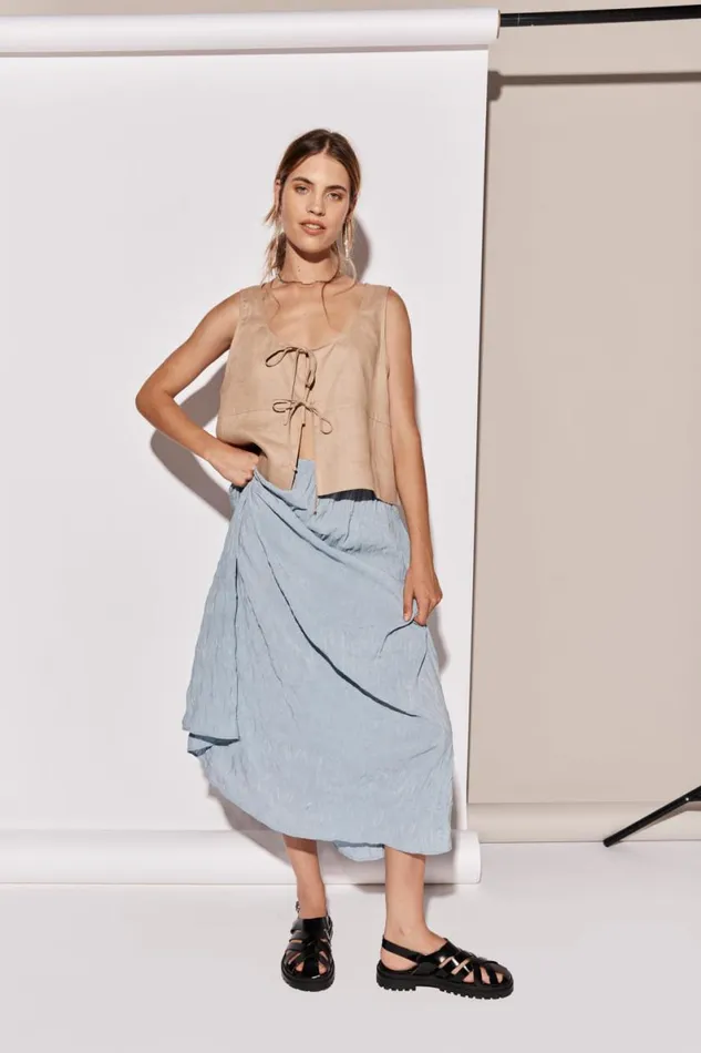 Sleeveless Women VRG GRL Nessa Linen Smock Top Beige Sleeveless Women VRG GRL Nessa Linen Smock Top Beige