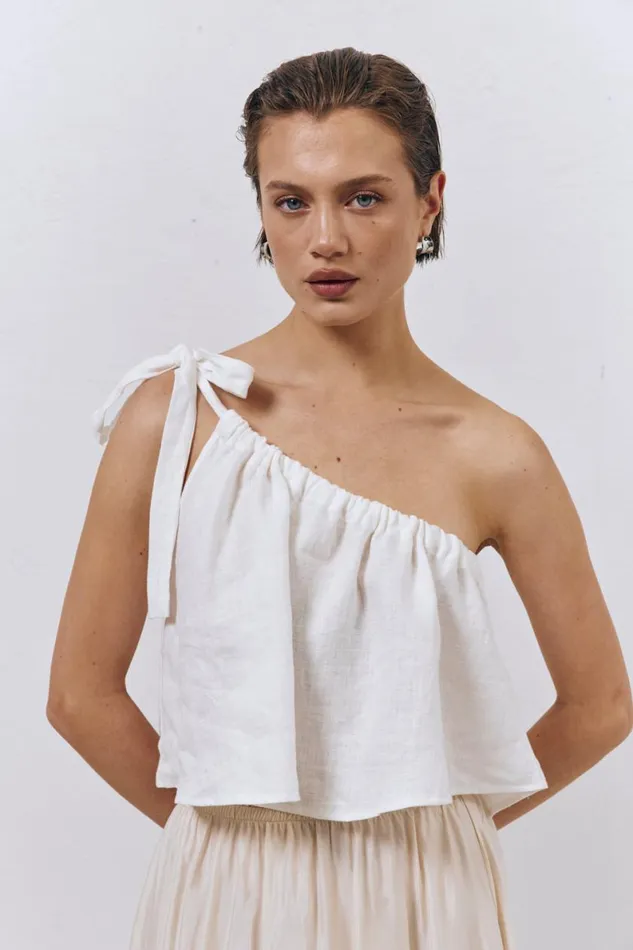 Sleeveless Women VRG GRL Slow Living Linen Top White