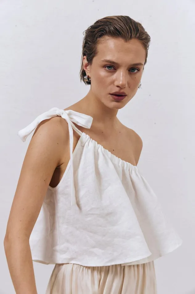 Sleeveless Women VRG GRL Slow Living Linen Top White Sleeveless Women VRG GRL Slow Living Linen Top White