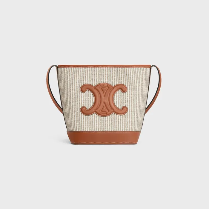 Small Bucket Cuir Triomphe In Striped Textile And Calfskin Beige Women CELINE CUIR TRIOMPHE Small Bucket Cuir Triomphe In Striped Textile And Calfskin Beige Women CELINE CUIR TRIOMPHE