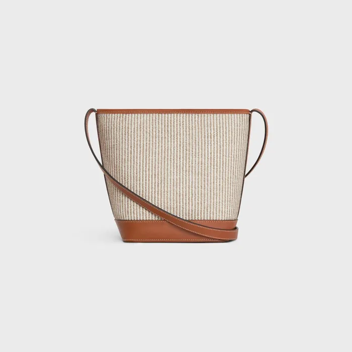 Small Bucket Cuir Triomphe In Striped Textile And Calfskin Beige Women CELINE CUIR TRIOMPHE Small Bucket Cuir Triomphe In Striped Textile And Calfskin Beige Women CELINE CUIR TRIOMPHE