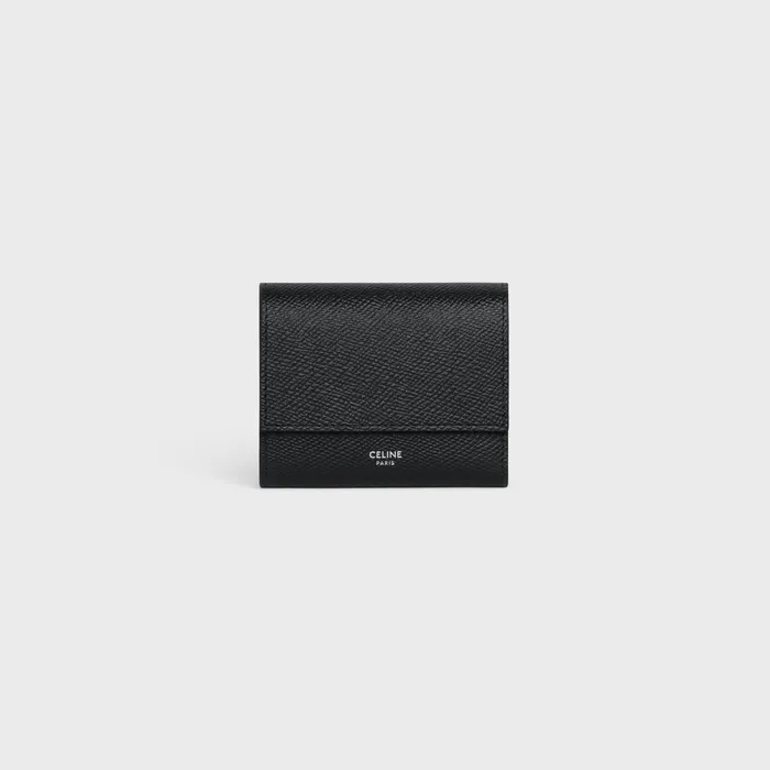 Small Trifold Wallet In Grained Calfskin Black Men CELINE WALLETS