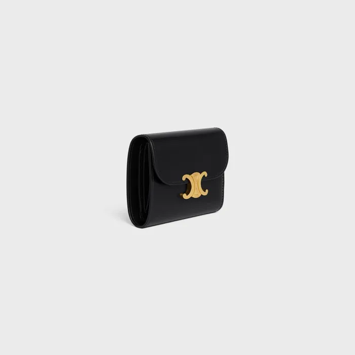 Small Wallet Triomphe In Shiny Calfskin Black Women CELINE WALLETS Small Wallet Triomphe In Shiny Calfskin Black Women CELINE WALLETS