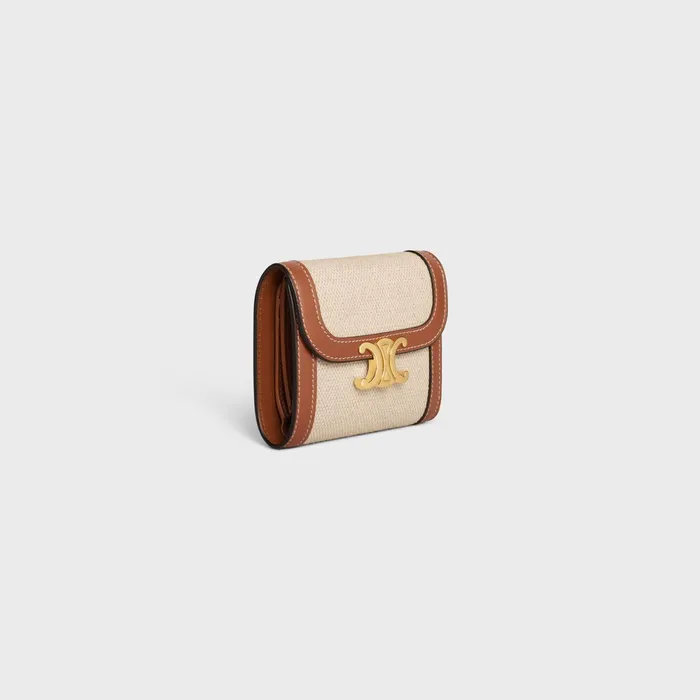 Small Wallet Triomphe In Textile And Calfskin Natural Tan Women CELINE WALLETS Small Wallet Triomphe In Textile And Calfskin Natural Tan Women CELINE WALLETS