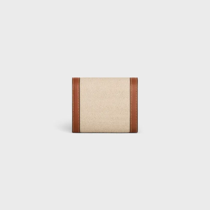 Small Wallet Triomphe In Textile And Calfskin Natural Tan Women CELINE WALLETS Small Wallet Triomphe In Textile And Calfskin Natural Tan Women CELINE WALLETS