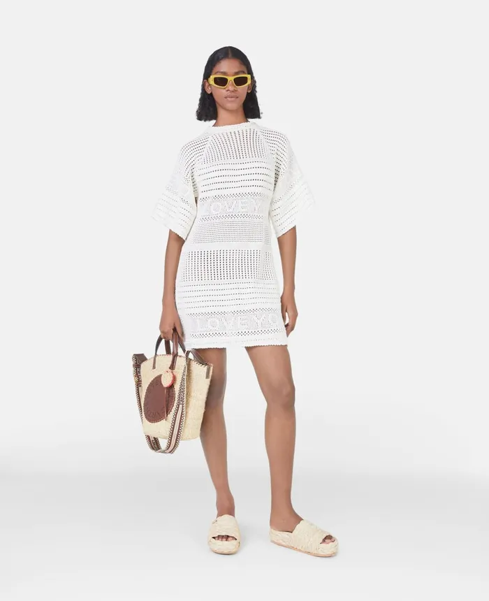Stella McCartney 039I Love You039 Crochet Beach Dress Cream Women Knitwear