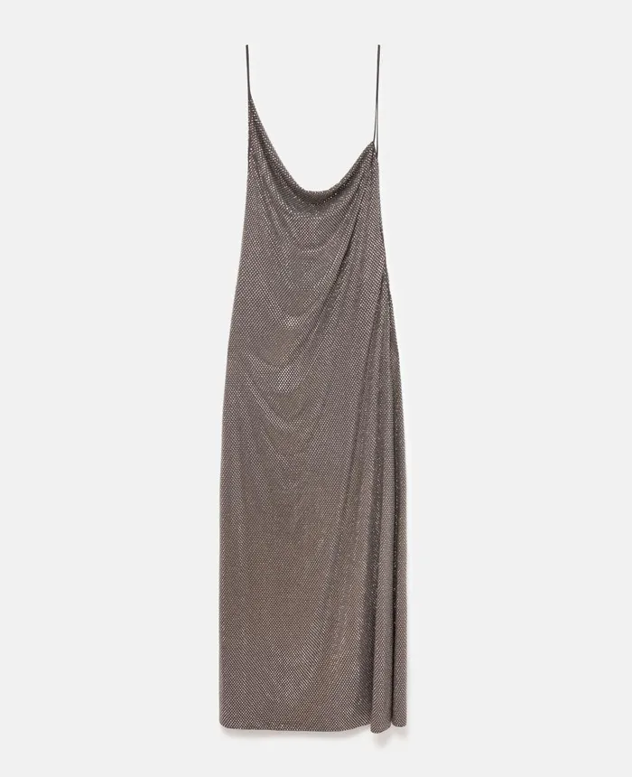 Stella McCartney Crystal Embellished Asymmetric Cowl Neck Dress Smoke Women Dresses