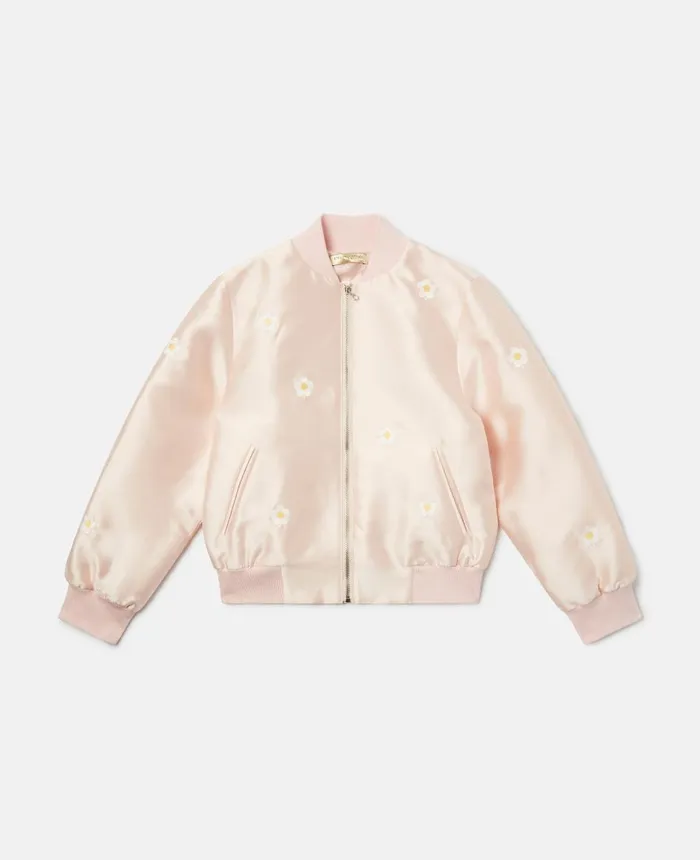 Stella McCartney Daisy Embroidery Bomber Jacket Pink Kids Outerwear