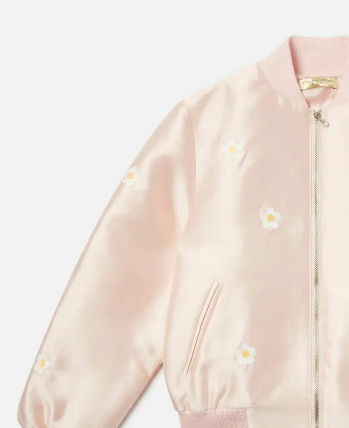 Stella McCartney Daisy Embroidery Bomber Jacket Pink Kids Outerwear
