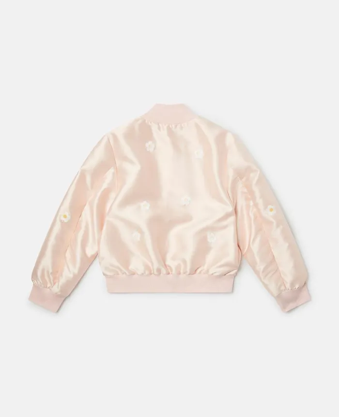 Stella McCartney Daisy Embroidery Bomber Jacket Pink Kids Outerwear