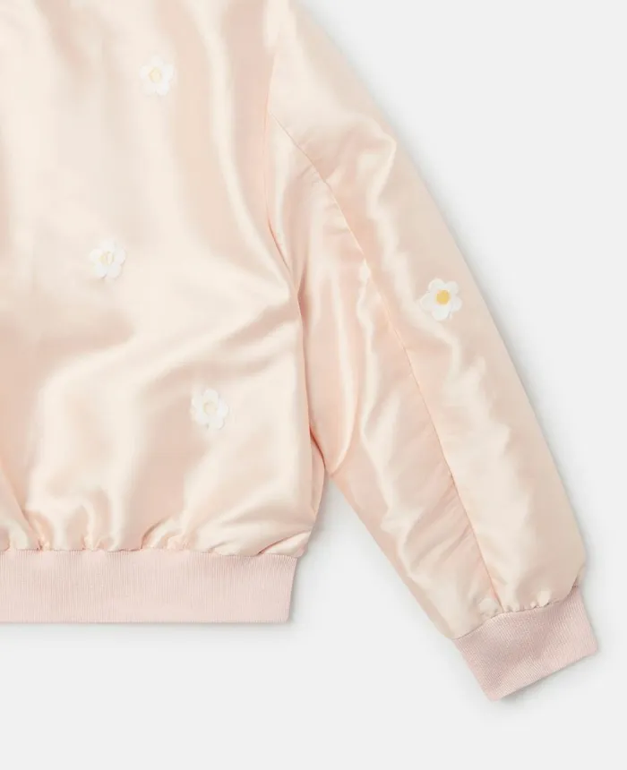 Stella McCartney Daisy Embroidery Bomber Jacket Pink Kids Outerwear