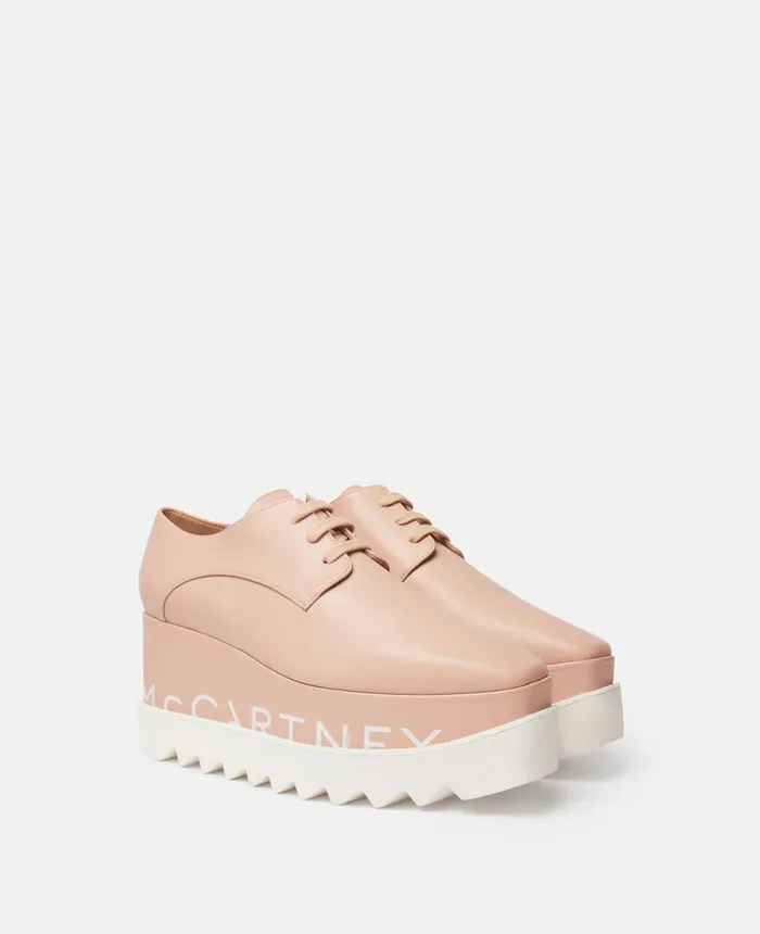 Stella McCartney Elyse Logo Platform Shoes Blush Pink Women Wedges