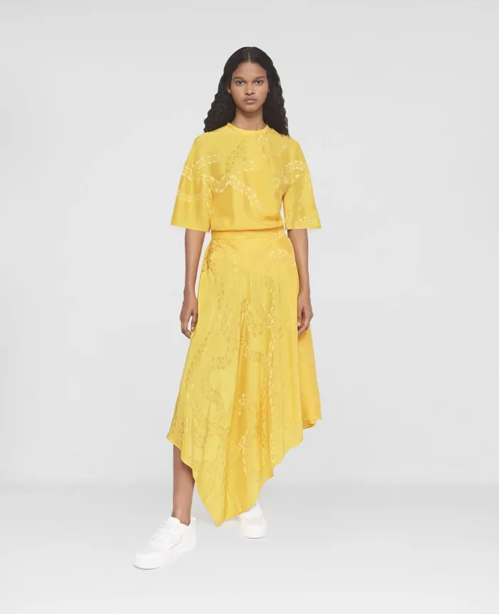 Stella McCartney Falabella Chain Silk Jacquard Wrap Front Top Sunflower Yellow Women Shirts And Tops Stella McCartney Falabella Chain Silk Jacquard Wrap Front Top Sunflower Yellow Women Shirts And Tops