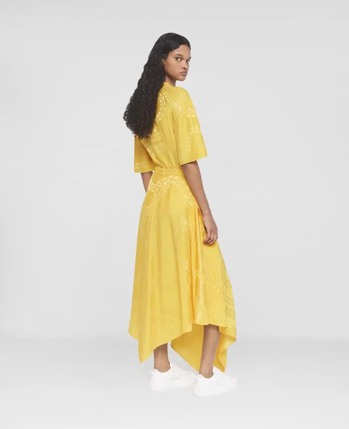 Stella McCartney Falabella Chain Silk Jacquard Wrap Front Top Sunflower Yellow Women Shirts And Tops Stella McCartney Falabella Chain Silk Jacquard Wrap Front Top Sunflower Yellow Women Shirts And Tops