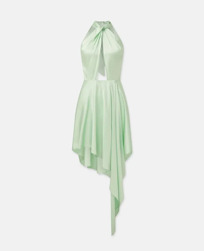 Stella McCartney Halterneck Asymmetric Midi Dress Fluoro Mint Women Dresses