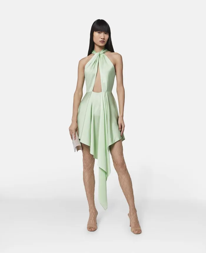 Stella McCartney Halterneck Asymmetric Midi Dress Fluoro Mint Women Dresses