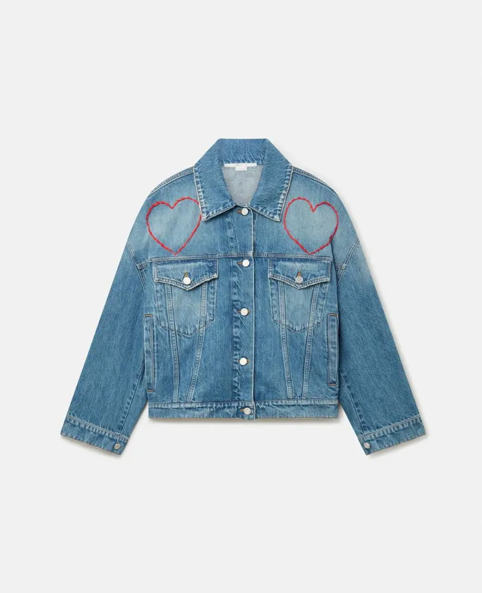 Stella McCartney Heart Embroidery Denim Jacket Blue Women Denim