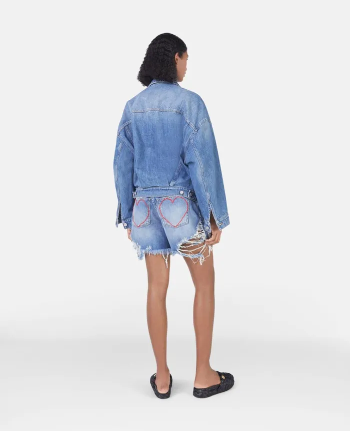 Stella McCartney Heart Embroidery Denim Jacket Blue Women Denim