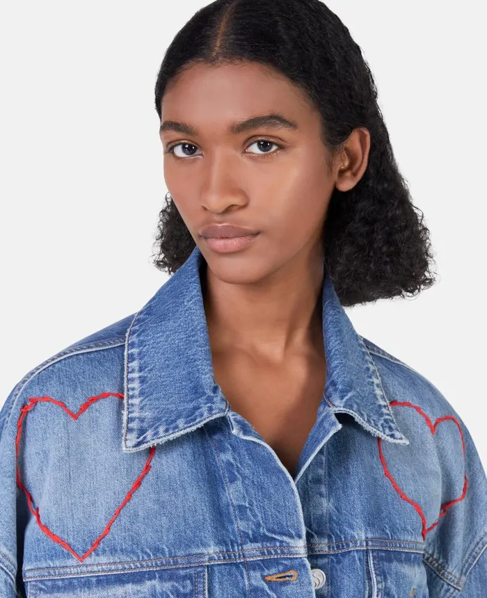 Stella McCartney Heart Embroidery Denim Jacket Blue Women Denim