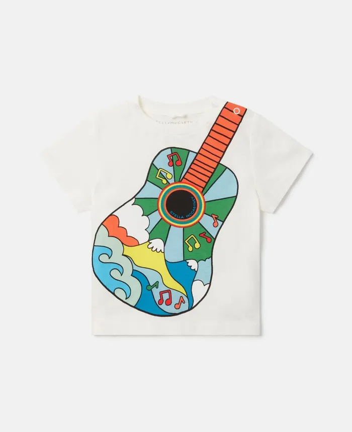 Stella McCartney Hippie Guitar Print TShirt White Kids Sweatshirt And TShirts