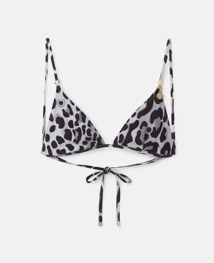 Stella McCartney Leopard Print Triangle Bikini Top Grey Women Swimwear