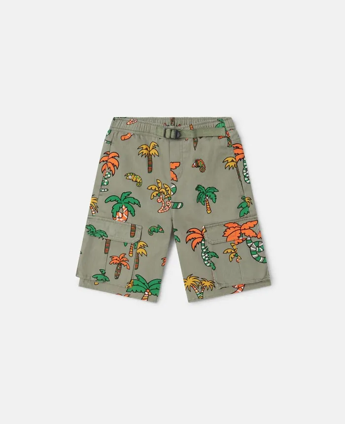 Stella McCartney Palm Tree And Gecko Print Cargo Shorts Grey Multicolour Kids Pants and Shorts Stella McCartney Palm Tree And Gecko Print Cargo Shorts Grey Multicolour Kids Pants and Shorts