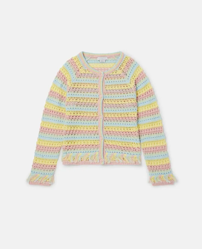 Stella McCartney Pastel Rainbow Stripe Crochet Cardigan Multicolour Kids TShirts And Tops Stella McCartney Pastel Rainbow Stripe Crochet Cardigan Multicolour Kids TShirts And Tops