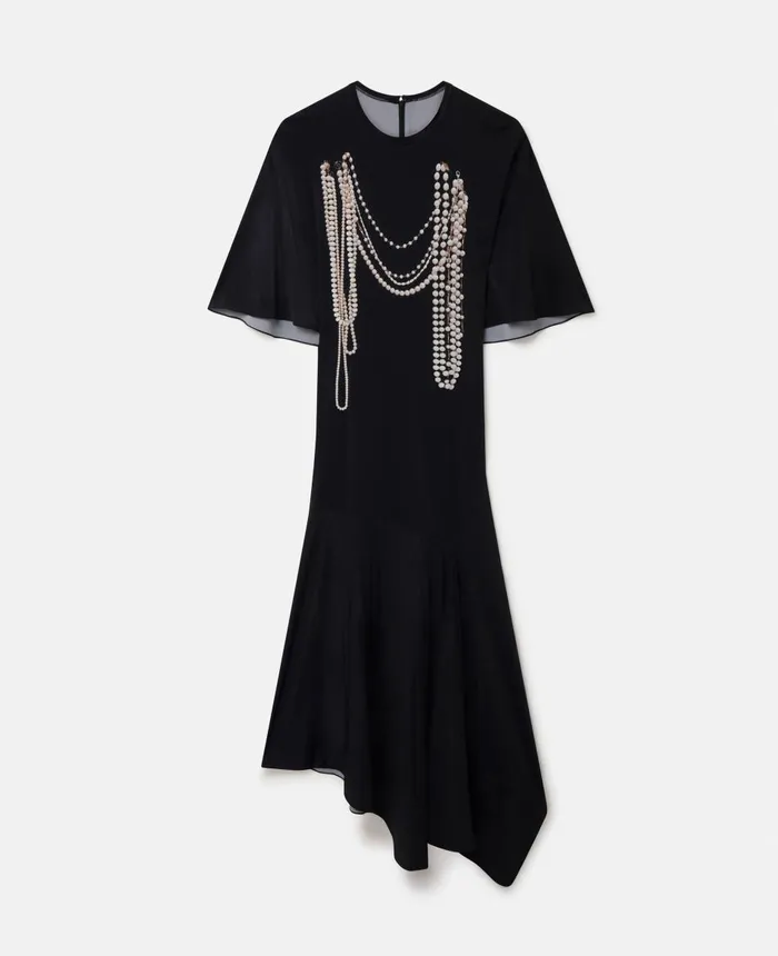 Stella McCartney Pearl Trompe Loeil Print Midi Dress Black Women Dresses
