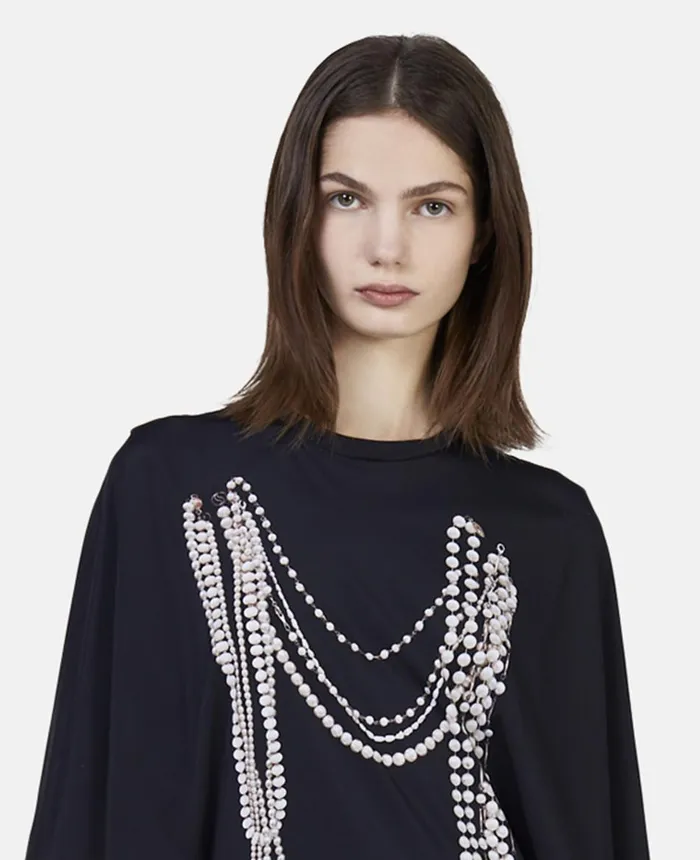 Stella McCartney Pearl Trompe Loeil Print Midi Dress Black Women Dresses