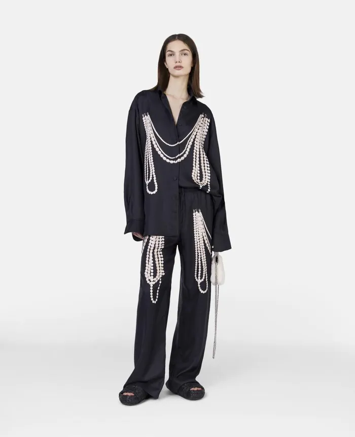 Stella McCartney Pearl Trompe Loeil Print Silk Shirt Black Women Shirts And Tops Stella McCartney Pearl Trompe Loeil Print Silk Shirt Black Women Shirts And Tops