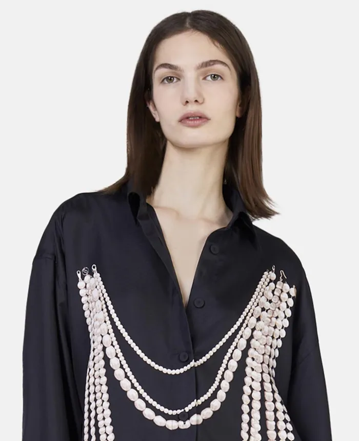 Stella McCartney Pearl Trompe Loeil Print Silk Shirt Black Women Shirts And Tops Stella McCartney Pearl Trompe Loeil Print Silk Shirt Black Women Shirts And Tops