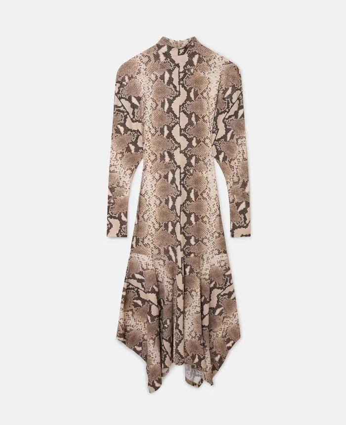 Stella McCartney Python Print Asymmetric Shirt Dress Brown Women Dresses