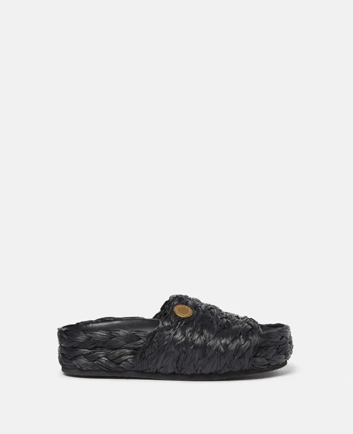 Stella McCartney Skyla Raffia Slides Black Women Flats