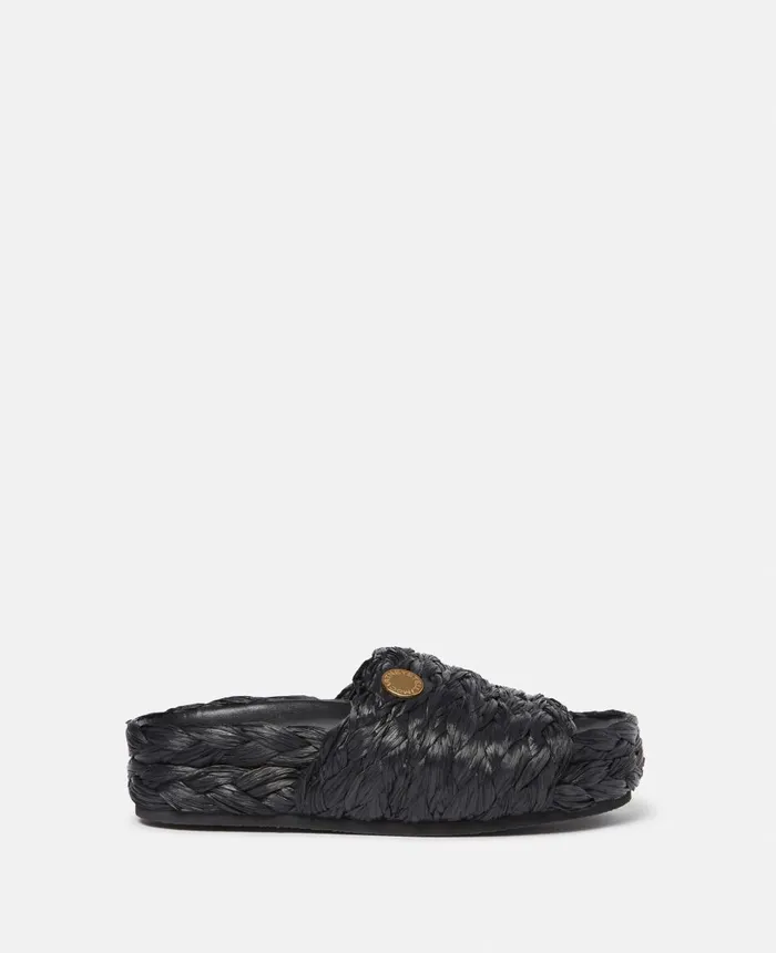 Stella McCartney Skyla Raffia Slides Black Women Flats