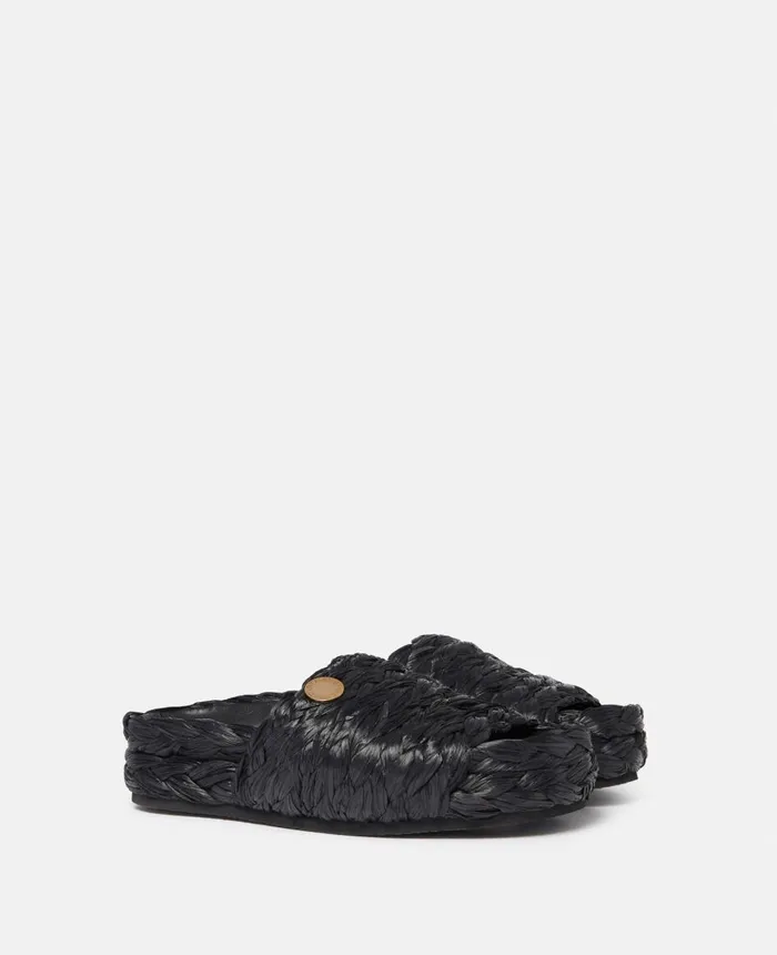 Stella McCartney Skyla Raffia Slides Black Women Flats