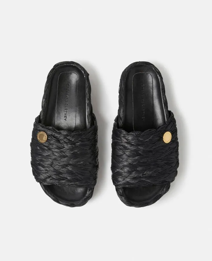 Stella McCartney Skyla Raffia Slides Black Women Flats