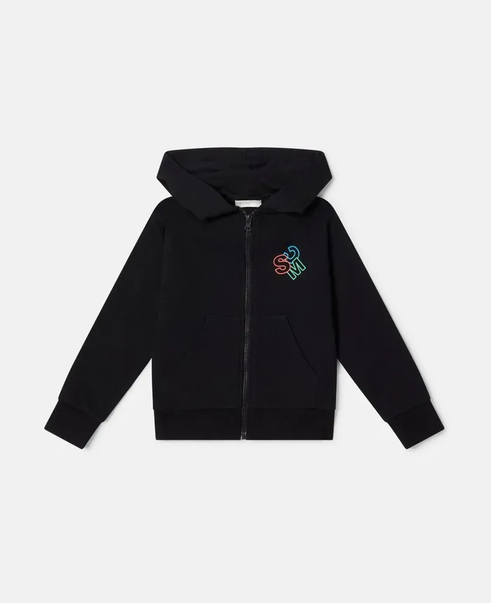 Stella McCartney SMC Logo Zip Hoodie Black Kids Sweaters and Cardigans
