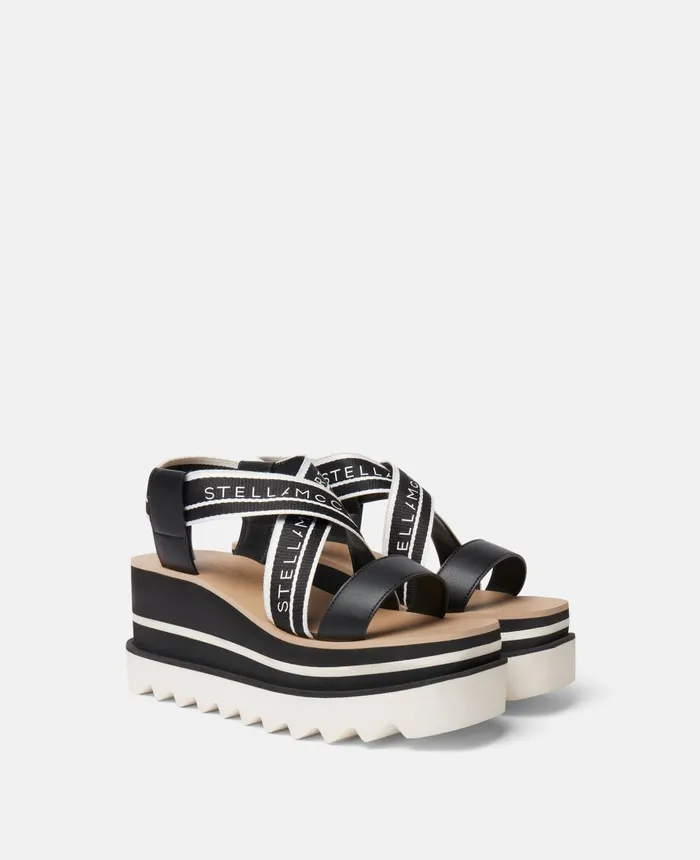 Stella McCartney SneakElyse Striped Platform Sandals Blackwhite Women Wedges Stella McCartney SneakElyse Striped Platform Sandals Blackwhite Women Wedges