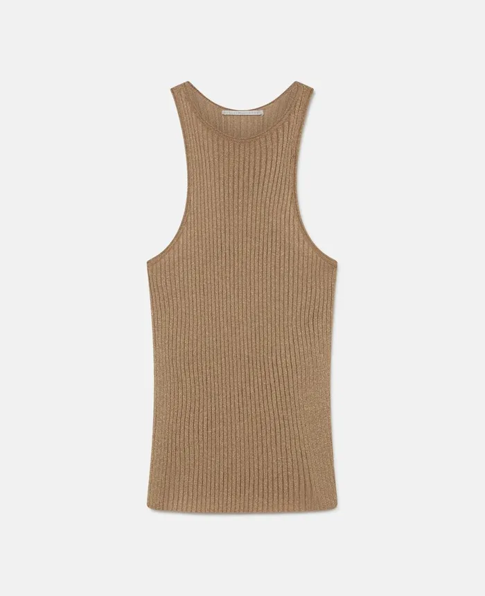Stella McCartney Sparkle Knit Racer Tank Top Gold Women Shirts And Tops