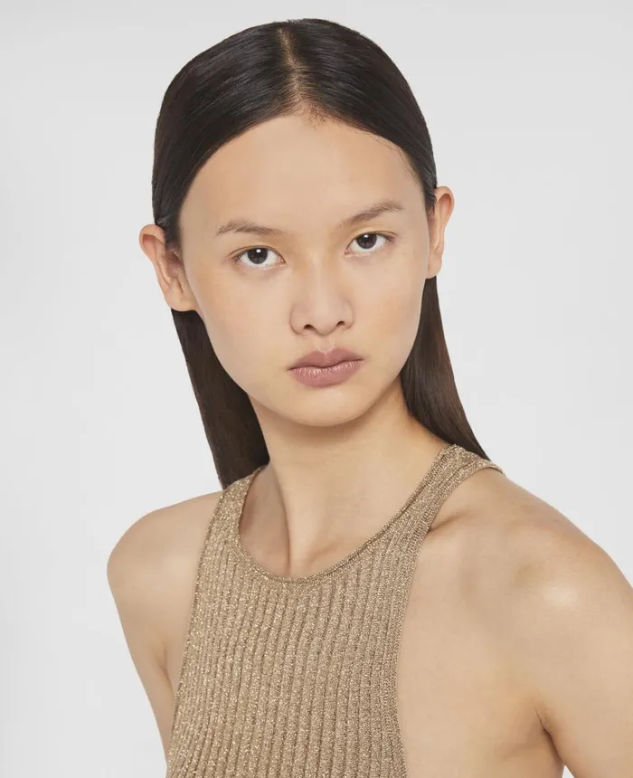 Stella McCartney Sparkle Knit Racer Tank Top Gold Women Shirts And Tops