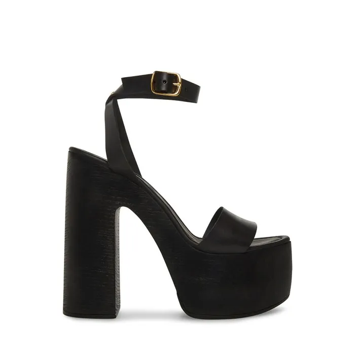Steve Madden Alessia Black Leather Womens Heels