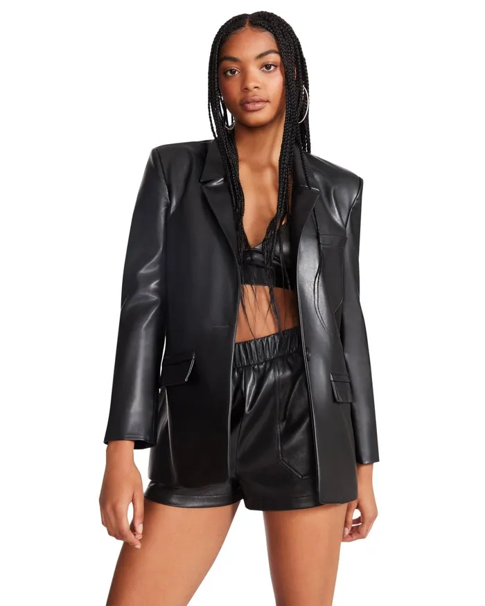 Steve Madden Audrey Blazer Black Womens Jackets and Coats