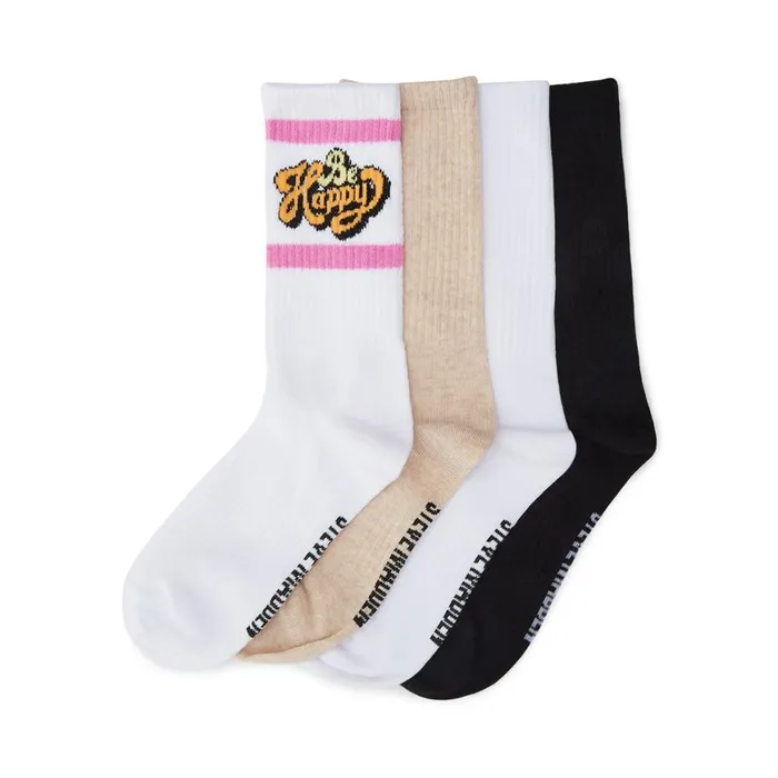 Steve Madden Be Happy Crew Socks White Multi Womens Socks and Tights