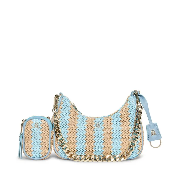 Steve Madden Bvital Raffia Blue Multi Womens Crossbody Bags