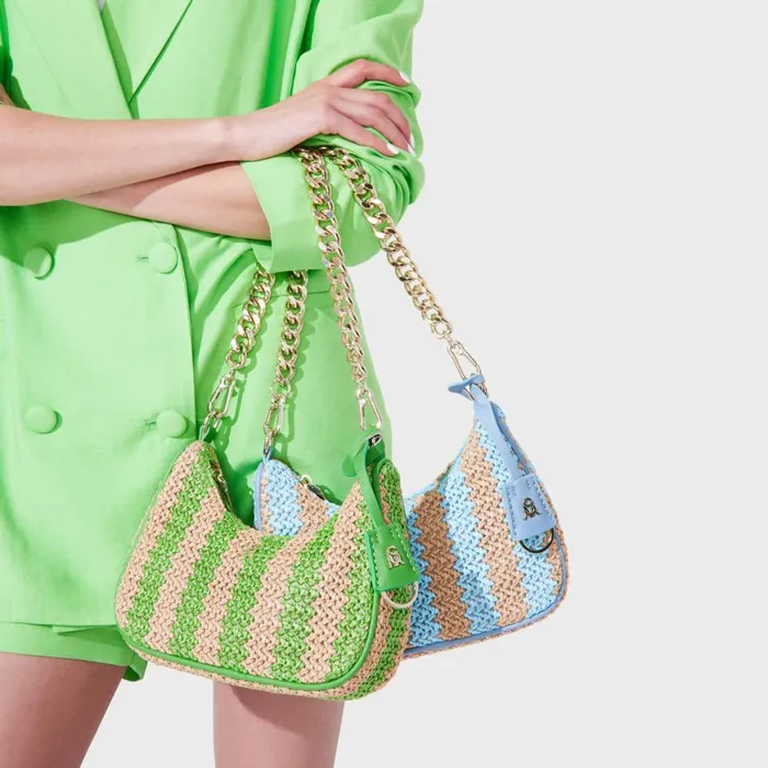 Steve Madden Bvital Raffia Blue Multi Womens Crossbody Bags